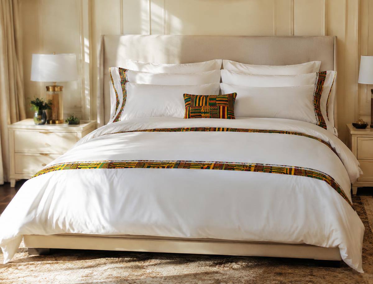 Kente-Trim Egyptian Cotton Bedding Set